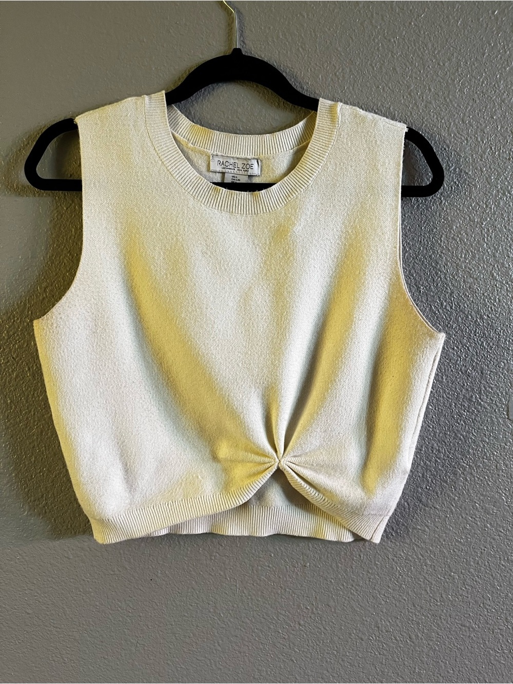Rachel Zoe Cream Twist-Front Sleeveless Knit Tank